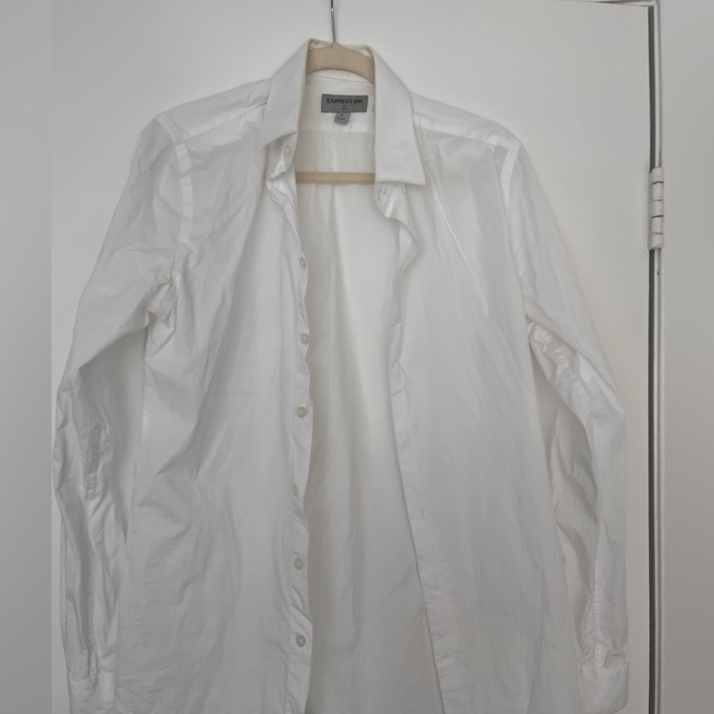 express 1MX slim white button down men's dress shirt